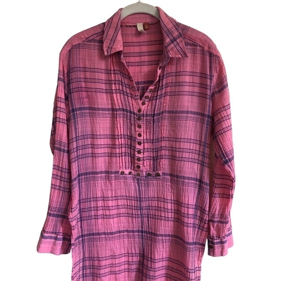 PILCRO Anthropologie Women’s Pink Plaid Long Sleeve Button Front Top Size XS - Picture 4 of 11